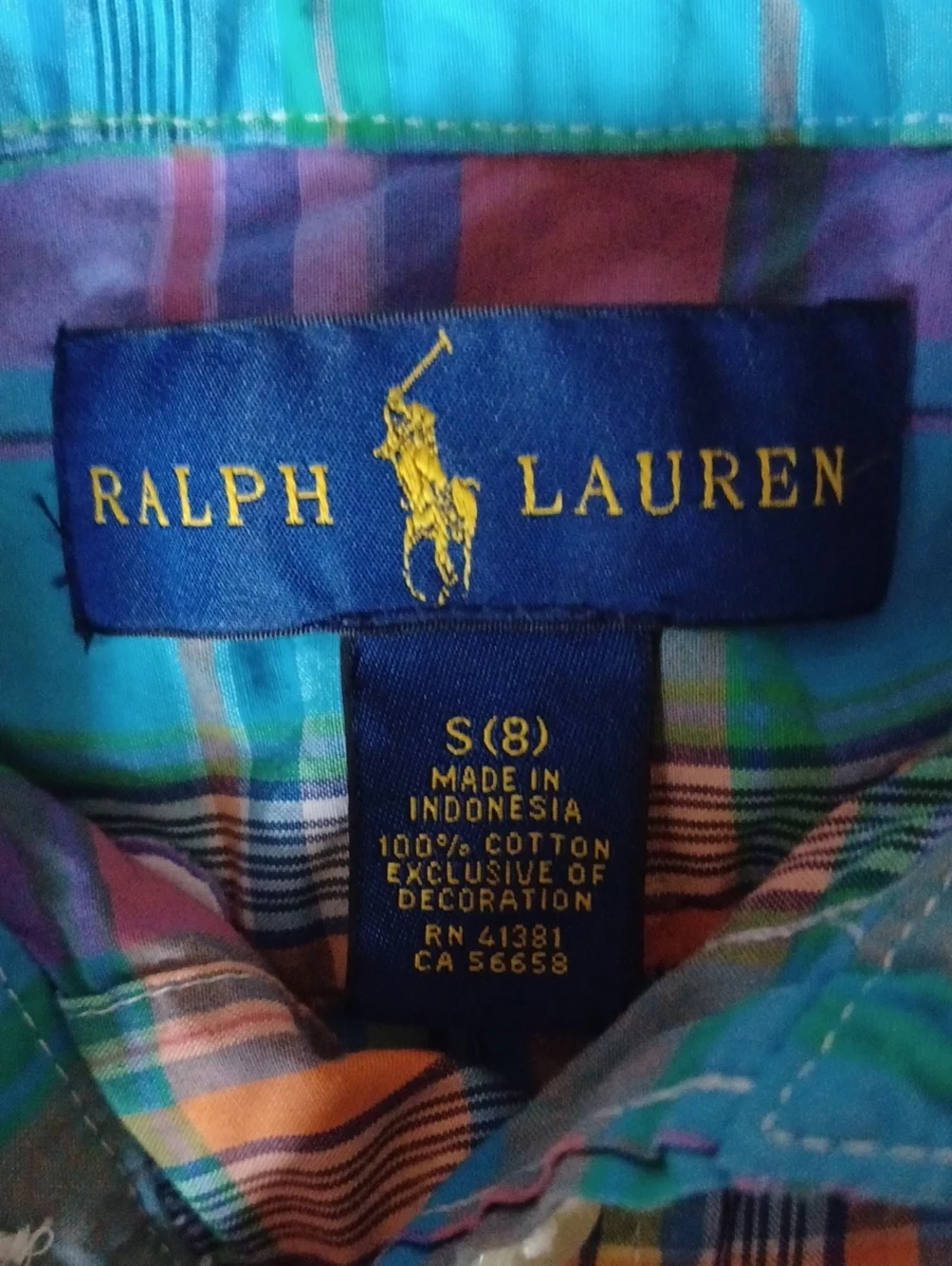 Ralph Lauren Kid's Plaid Button-Down Shirt - Teal, Pink, Orange. Size S(8)